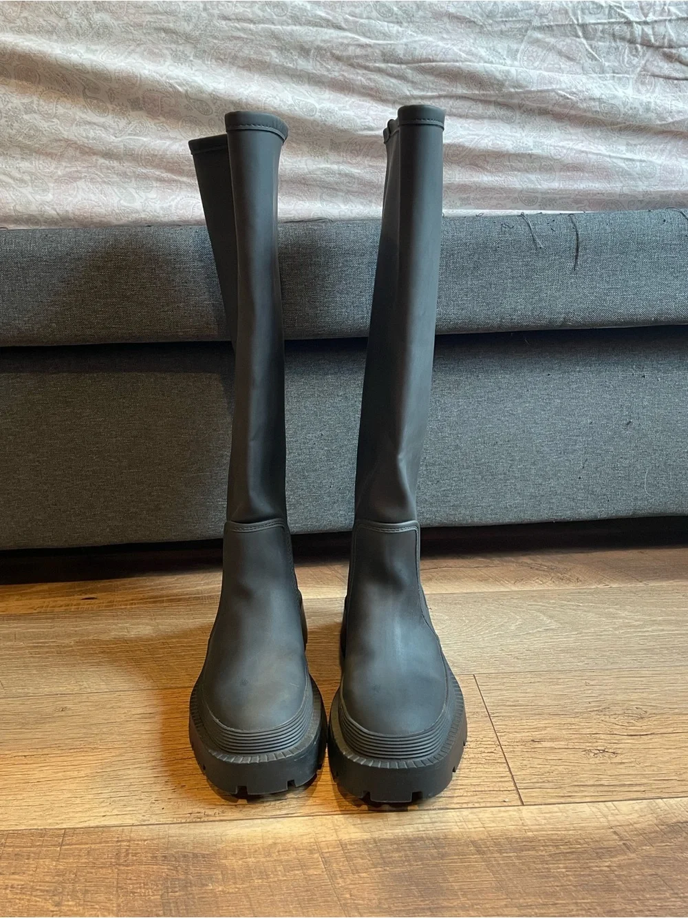 Zara Black Rubber Knee High Rain Boots